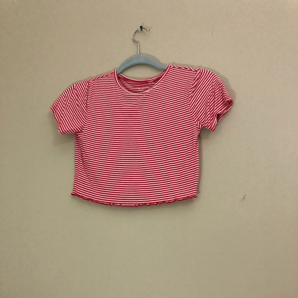 Red and White Striped Crop Top